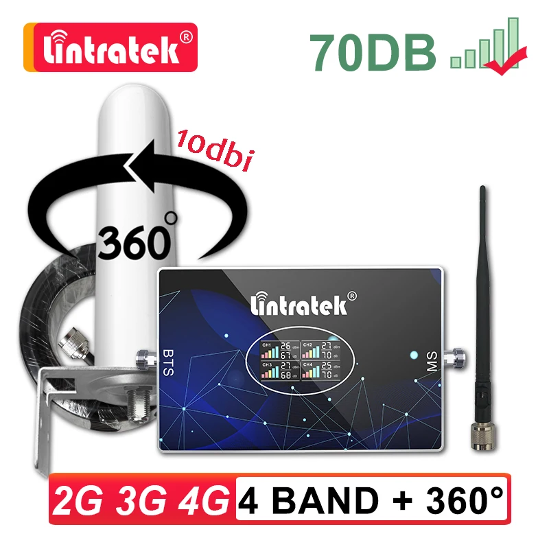 Четырехдиапазонный Усилитель сотового сигнала Lintratek GSM 2G 3G 4G B20 800 900 1800 2100 2600 850