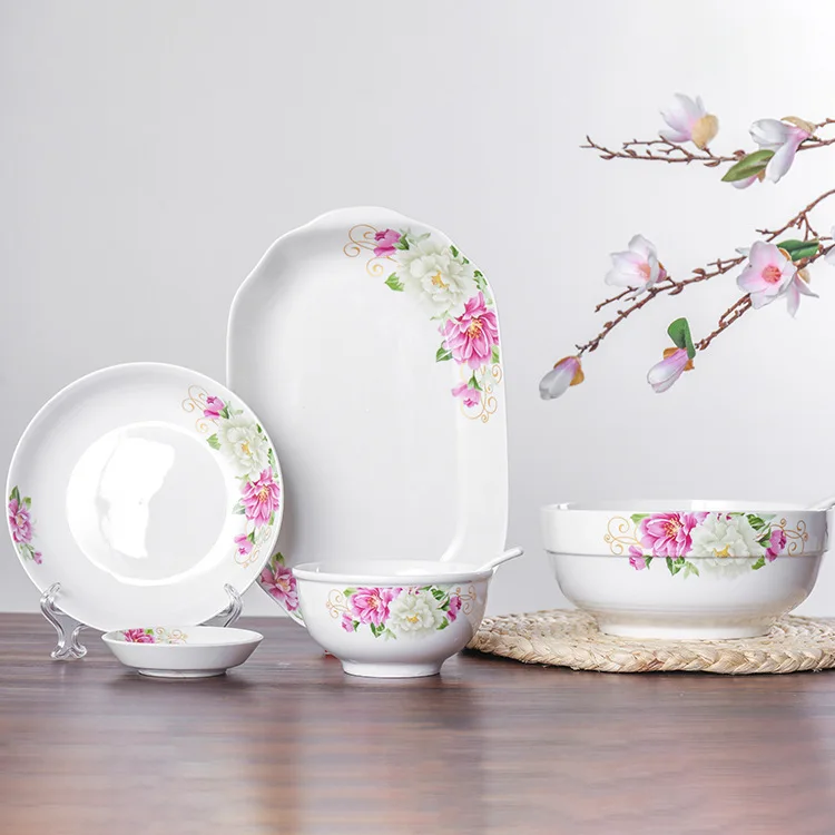 

Shunxiang Tableware Ceramic Bowl Dish & Plate Spoon Hotel Daily Use Household Chinese Style Creative Health Ceramic Bowl a-Piece