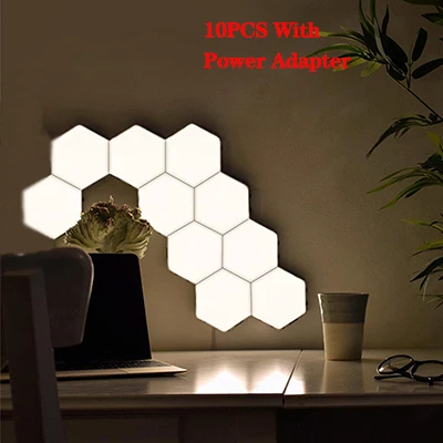 Quantum lamp LED Touch Sensing Night Light Magnetic Hexagons Creative Home Living Room Decoration Wall Lampara Free Shipping - Цвет абажура: 10pcs With Adapter