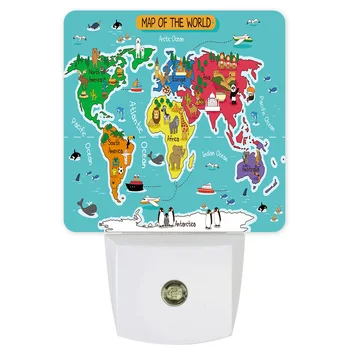 

Map World Animal Landmarks Antarctica Culture LED Night Light with Sensor US Plug for Children Living Room Bedroom Lighting