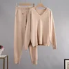 HLBCBG Cashmere Knitted Sets Women 2022 New Loose V Neck Sweater & Carrot Pant 2 Pieces Female Outfit Tracksuits Harem Pants 2