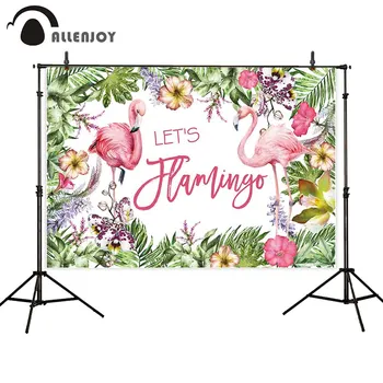 

Allenjoy Tropical Jungle Party Supplies Flowers Leaves Summer Spring Child Birthday Photozone Background Let's Flamingo Backdrop