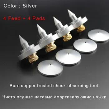 

4 pairs Speaker silver copper lsolation stand feet pure + 4 base pads use for amplifier DVD player spikes
