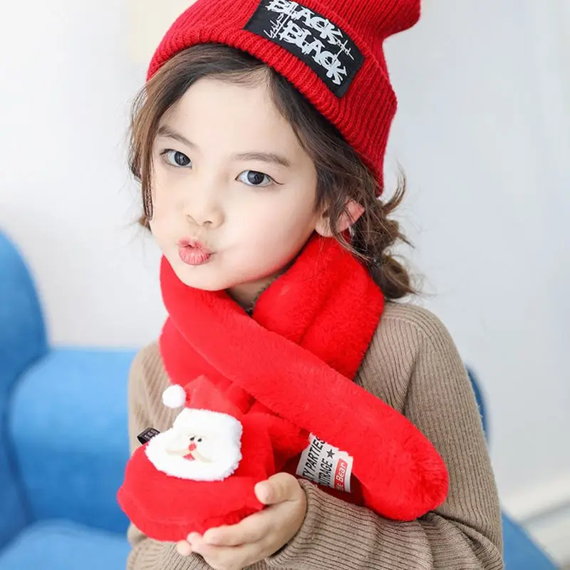 New Toddler Kids Christmas Plush Cross Collar Scarf Santa Deer Doll Winter Warmer