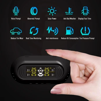 

Wireless Tire Pressure Monitoring System Solar Power 4 Sensors Tire Gauge with Pressure Temperature Display External Sensor