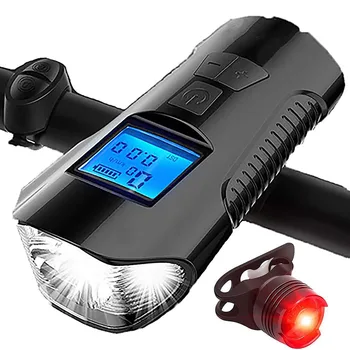 

Bike Light Bicycle Front Light Back Flashlight USB Rechargeable Waterproof Cycling Headlight With Horn Speed Meter LCD Screen
