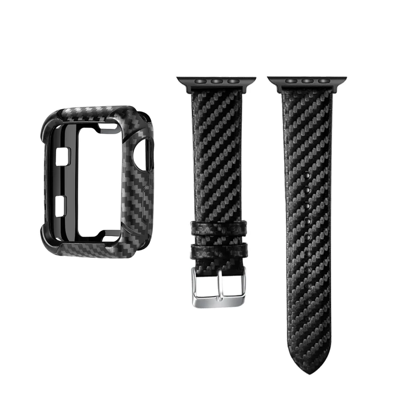 Чехол с кожаным ремешком для Apple Watch 5 band 44 мм 40 мм ТПУ Тонкий чехол из углеродного волокна защитная рамка для iwatch серии 5/4 44 мм 40 мм - Цвет ремешка: Black