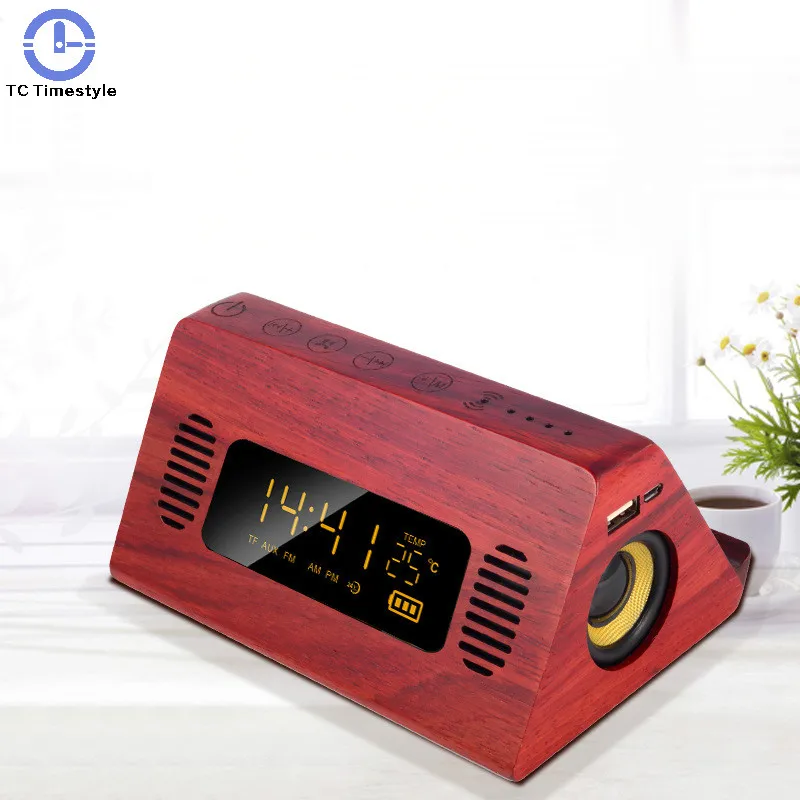 Будильник Bluetooth динамик FM радио цифровой Температура сенсорный экран Ретро Повтор Настольные часы телефон зарядка Голосовая трансляция