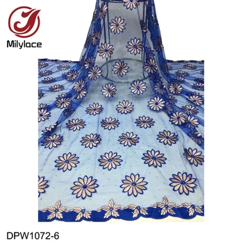 

Beads and stones African lace fabric 5 yards lovely flower embroidery tulle lace fabric Nigerian net lace for party DPW1072