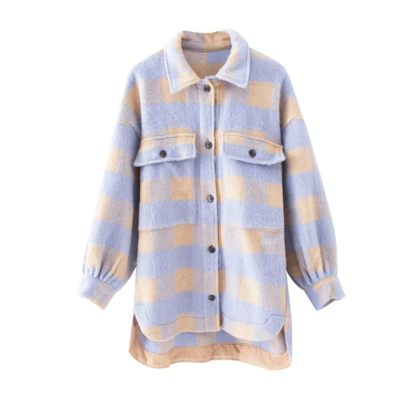 

Liva Girl 2020 new vintage lattice long jacekt coat women 2020 spring shirt jacket oversized plus size women jacket