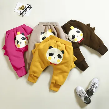 

Children warm thick pants cartoon panda fleece velvet trousers for girls leggings clothing boys casual thick long pants