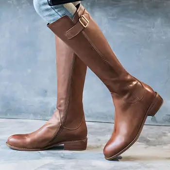 

Karinluna 2019 Brand New Winter Plus Size 43 Genuine Leather Leisure Woman Shoes Equestrian Boots Women Knee High Boots Female