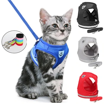 

Mewoofun Cat Adjustable Harness Breathable Kitten Cats Leash Small Dog Puppy Nylon Mesh Vest Walking Lead Clothes For Pet