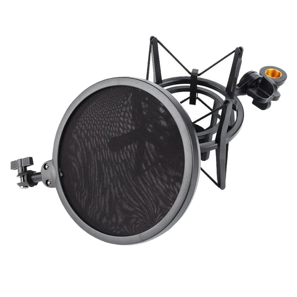 

Mic Wind Screen Mask Shied Pop Filter With Microphone Shock Mount Black
