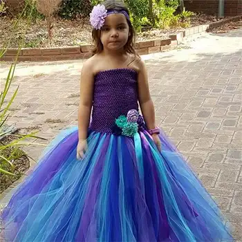 

2018 Purple Blue Peacock Tutu Dress for Girls Kids Festival Holiday Party Pageant Ball Gown Flower Girl Dresses Vestido Infantil