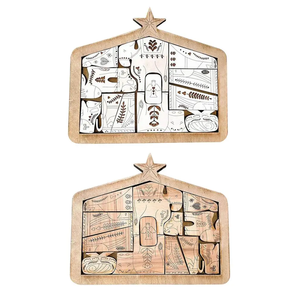 Wooden Jesus Puzzle Statue Nativity Jigsaw Puzzles with Wood Burned Design fo... 