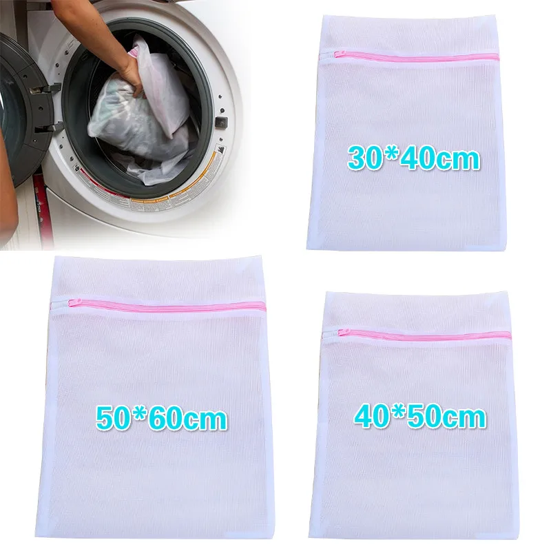 3 Sizes Zipped Laundry Washing Machine Bag Laundry Bags Net Mesh Cleaning Clothes Underwear Bra Aid Lingerie Bag Pouch Basket