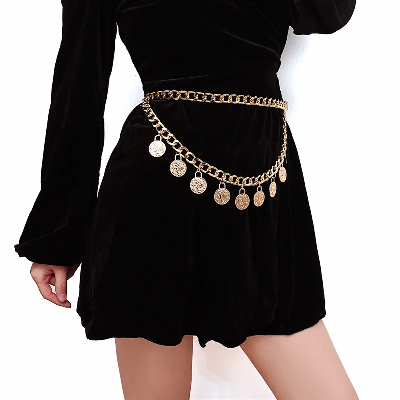 gold belt 2022 Women Sexy Corset Underbust Belt Hip High Waist Retro Metal Chain Chunky Fringes Simple Personality Aluminum Waist Chain leather belts for women