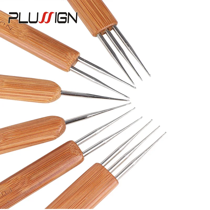 Plussign Dreadlock Crochet Hook Tool Braid Hair Dreadlocks Needle Bamboo Handle Locs Crochet Needle Steel Hook For Braid Carft
