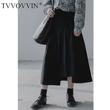 TVVOVVIN Осенняя однотонная черная юбка средней длины в стиле ампир, прямая юбка в темном стиле, асимметричная длинная универсальная юбка с темпераментом ZX486