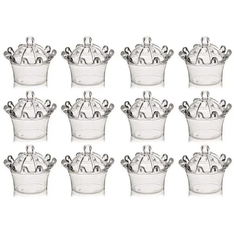 

12 PCS Candy Boxes, Plastic Mini Dome with Crown Design Party Decoration Clear Plastic Crown Fillable Party Favor Box for Candie