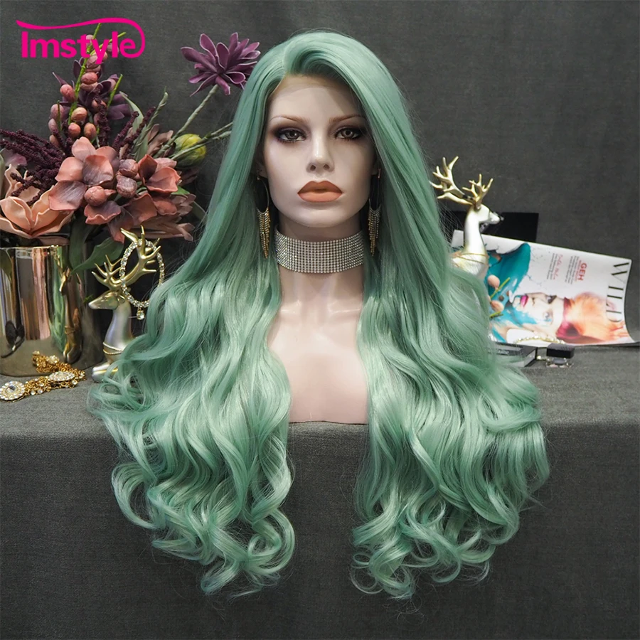 Green Wig Lace-Wig Imstyle Synthetic Hair Heat-Resistant-Fiber Glueless Women for Wig-Long