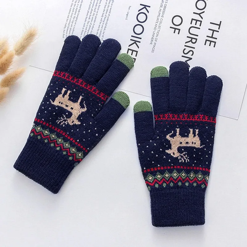 NV Fashion Deer Decorative Gloves Ladies Touch Screen Gloves Autumn And Winter Warm High Quality Full Finger Knitting Gloves - Цвет: NV