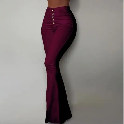 White Bottom Pants Women Button High Waist Flare Pants New Trousers Slim Casual Elegant Work Wear Pantalon Femme