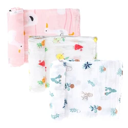 Muslin Cotton Baby Blanket Soft Items for Newborn Bamboo Swaddle Wrap Cute Cartoon Double Layer Receiving Cloth Discharge Kit