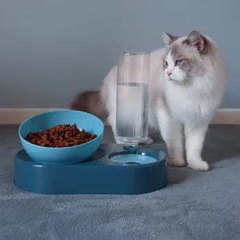 

Pet Cat Bowl Non-slip Food Automatic Feeder Fountain Water Drinking Two Large Bowl Feeding Container Dog Kitten Cat Bowl Product