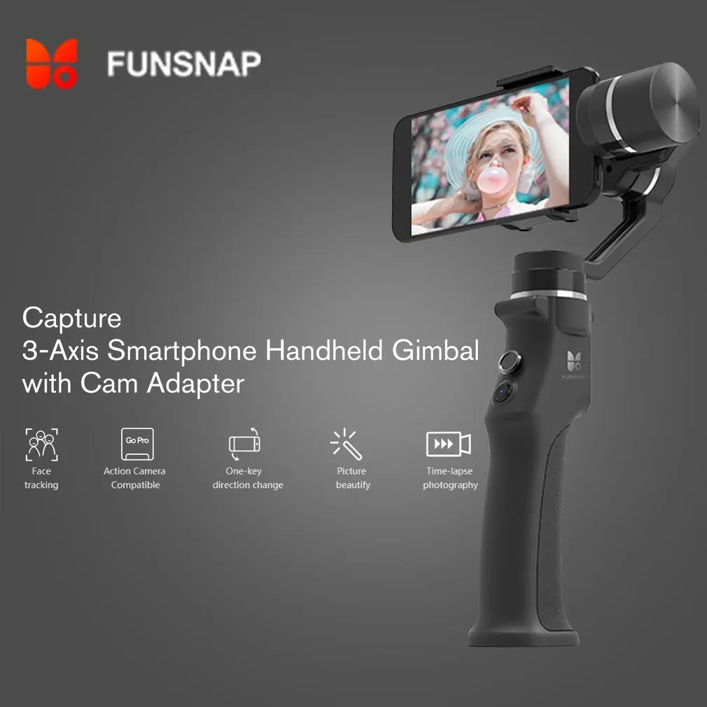

Funsnap Capture Smartphone Brushless Stabilizer Handheld 3-Axis Gimbal with Clip Adapter Two Battery for GOPRO/YI/SARGO CamPhone