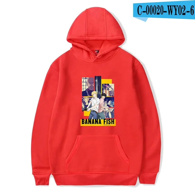 red Новая Банановая рыба Аниме Толстовка Мужская/Женская Популярная мода Harajuku Банановая рыба пуловер толстовка с капюшоном уличная одежда - Цвет: red