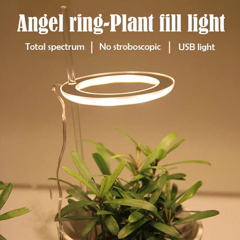Usb anel de anjo phytolamp para plantas led lâmpada de espectro completo sol-como interior casa flor crescer luz