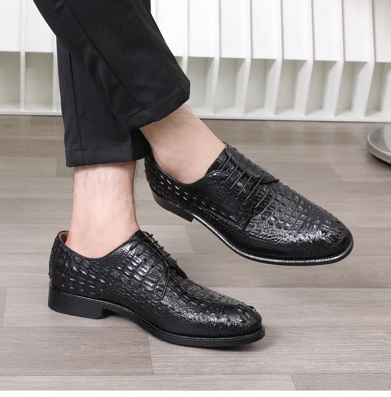 Fashion Authentic Crocodile Head Skin Men Business Dress Shoes Exotic Genuine Real Alligator Leather Handmade Male Lace-up Shoe