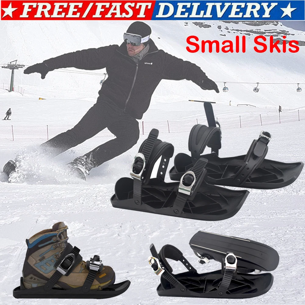 Portable Mini Ski Skates Snow Shoes Skiboards Snowblades Bindings Snowfeet Black 