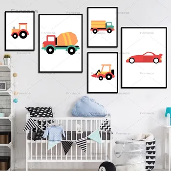 

Lovely School Bus Truck Bulldozer Car Nordic Posters and Prints Wall Art Canvas Painting Wall Pictures Baby Kids Room Decor