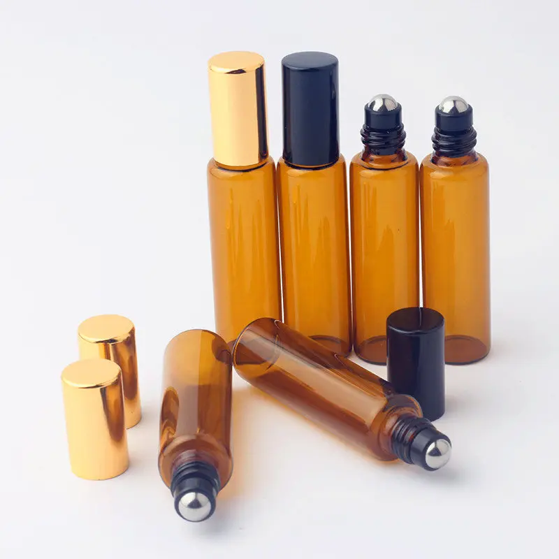 

50pcs/lot Hot 1ml 2ml 3ml 5ml 10ml Amber Roll-on Glass Bottle Aluminum Roller Perfume Bottle Empty Roll On Parfum Sample Bottle