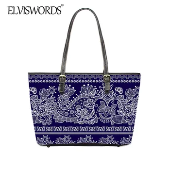 

ELVISWORDS Bohemian Tranditional Tribal Pattern Women PU Tote Handbag Maori Ethnic Design Large Capacity Shoulder Bag Lady