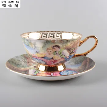 

European-Style Coffee Cup and Saucer Figure Painting Oil Bone China Cup