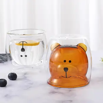 

Free Shipping Creative Cute Bear Double-layer Coffee Mug Double Glass Anti-Scalding Cup Cartoon Animal Milk Glass Lady Gift