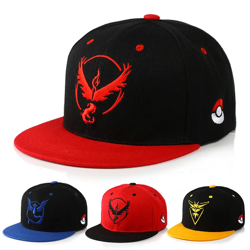 

Go Team Valor Baseball Cap Pokemon Mystic Team Instinct Unisex Snapback Embroidery Men Women Sports Hip Hop Hat Casquette EP0022