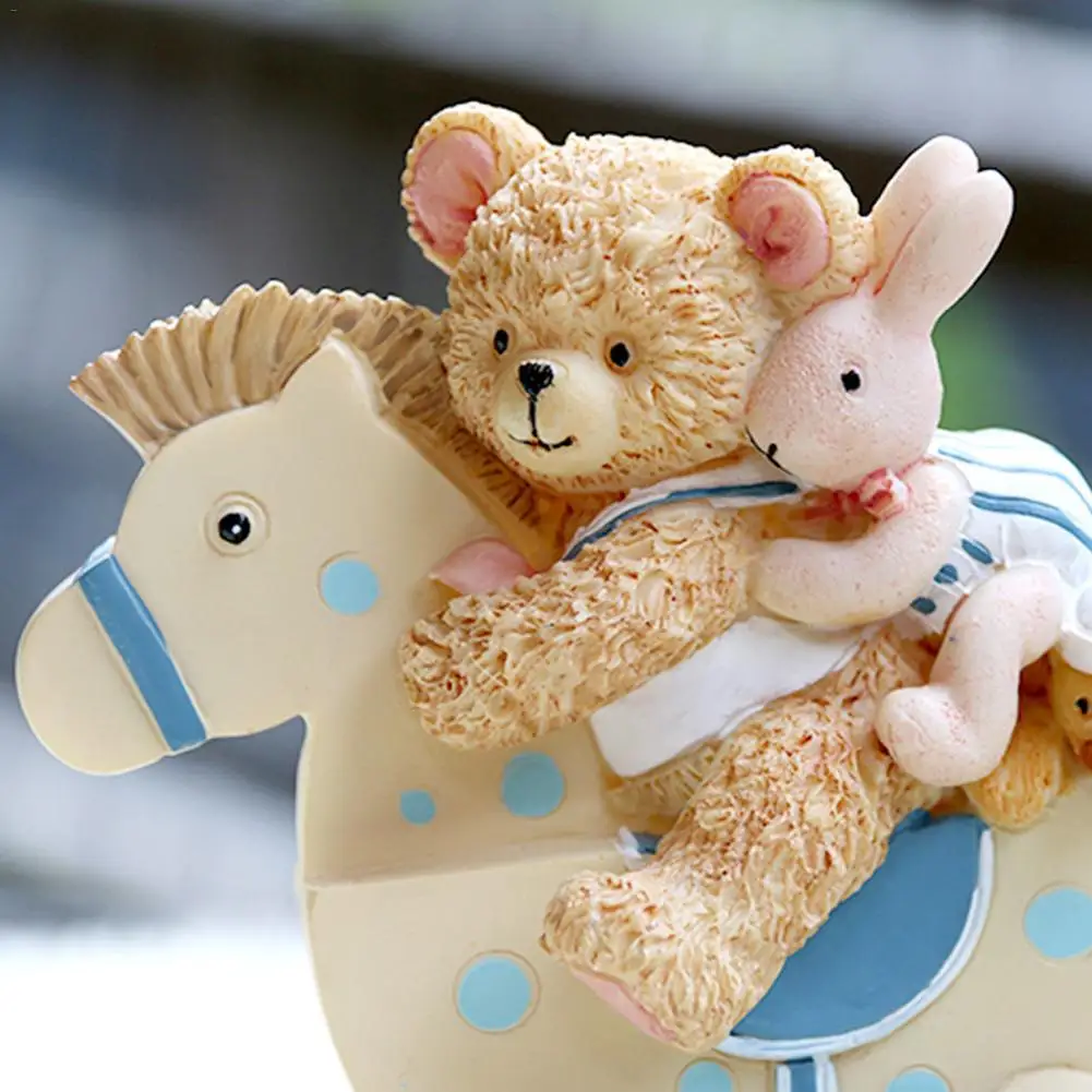 Bear Rocking Horse Music Box Rabbit Trojan Child Birthday Christmas Gift Resin Rotating Music Box Home Decorative Craft 20E