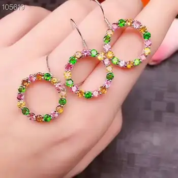 

Real Natural Tourmaline jewelry set Natural Real Tourmaline 925 sterling silver 1pc pendant,2pcs Earring