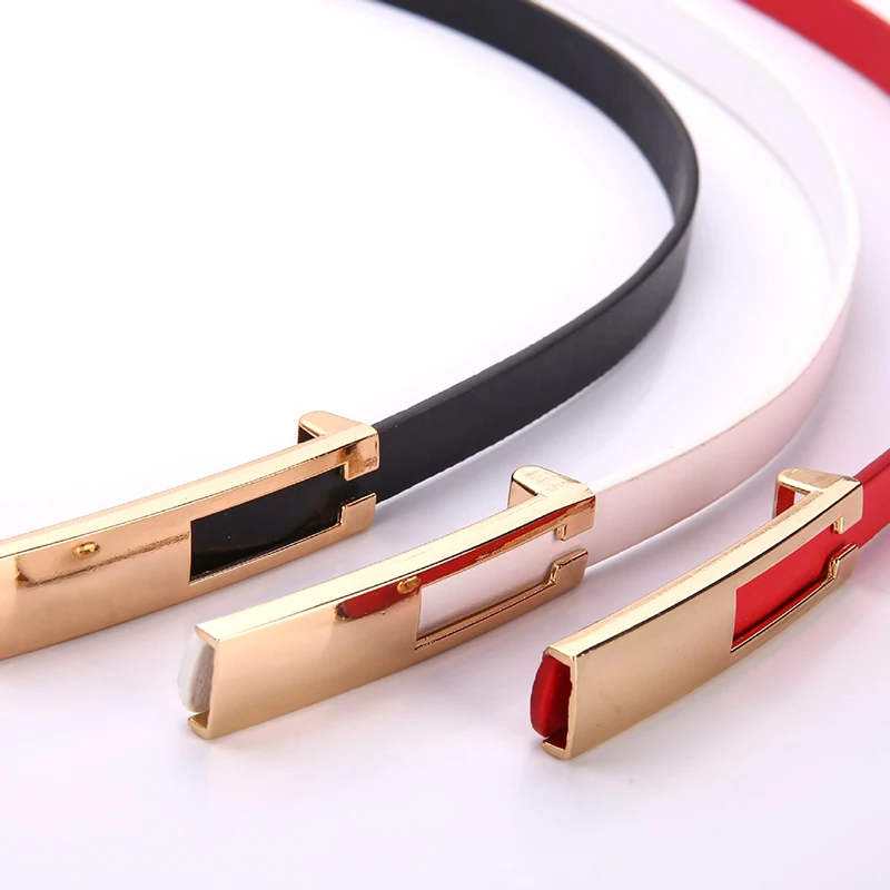 Classical Thin PU Leather Women Belts Gold Metal Buckle Waist Belt Luxury Black White Belt Waistband Dress Coat Jeans Straps