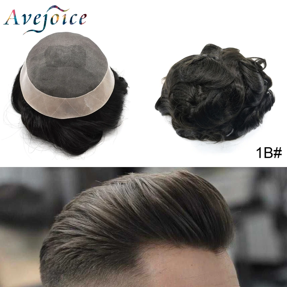 Avejoice Mono + PU мужские Toupee Poly базовые шиньоны человеческие системы замещения волос