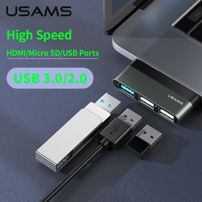 USAMS tipo-C Cable Mini Hub USB 3,0 de 2,0 Hub Multi adaptador/divisor USB para iPad Pro/portátil/teléfono/PC USB-Hub expansor de alta velocidad