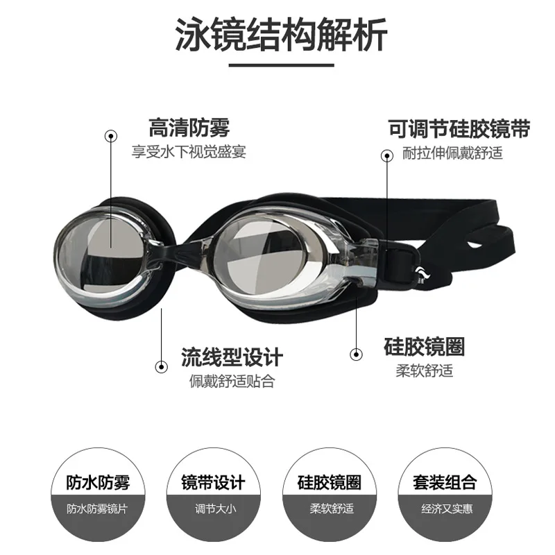 

Goggles Earplug Myopia Waterproof Anti-fog Swimming Glasses Send High-definition Swimming Men And Women Big Box Electroplating G