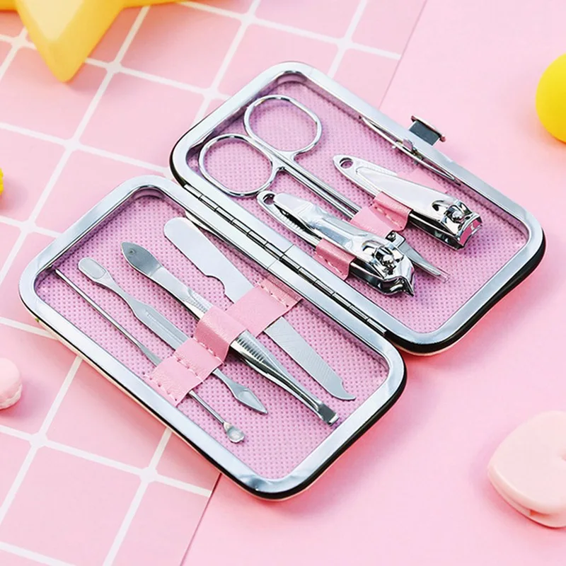 7Pcs/Set New Cute Pedicure Manicure Set Nail Clippers Cleaner Cuticle Grooming Kit Case Drop Shipping