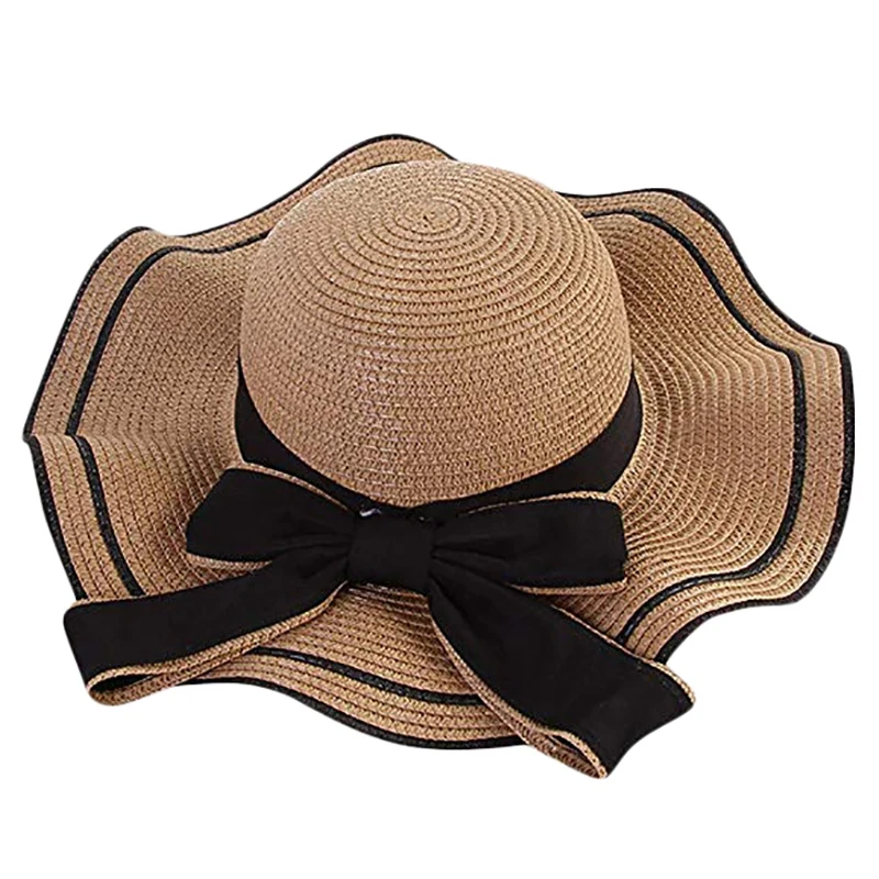 Женская модная большая соломенная шляпа Bowknot Floppy Складная сворачивающаяся УФ-защита пляжная шляпа от солнца пляжная кепка - Цвет: Khaki