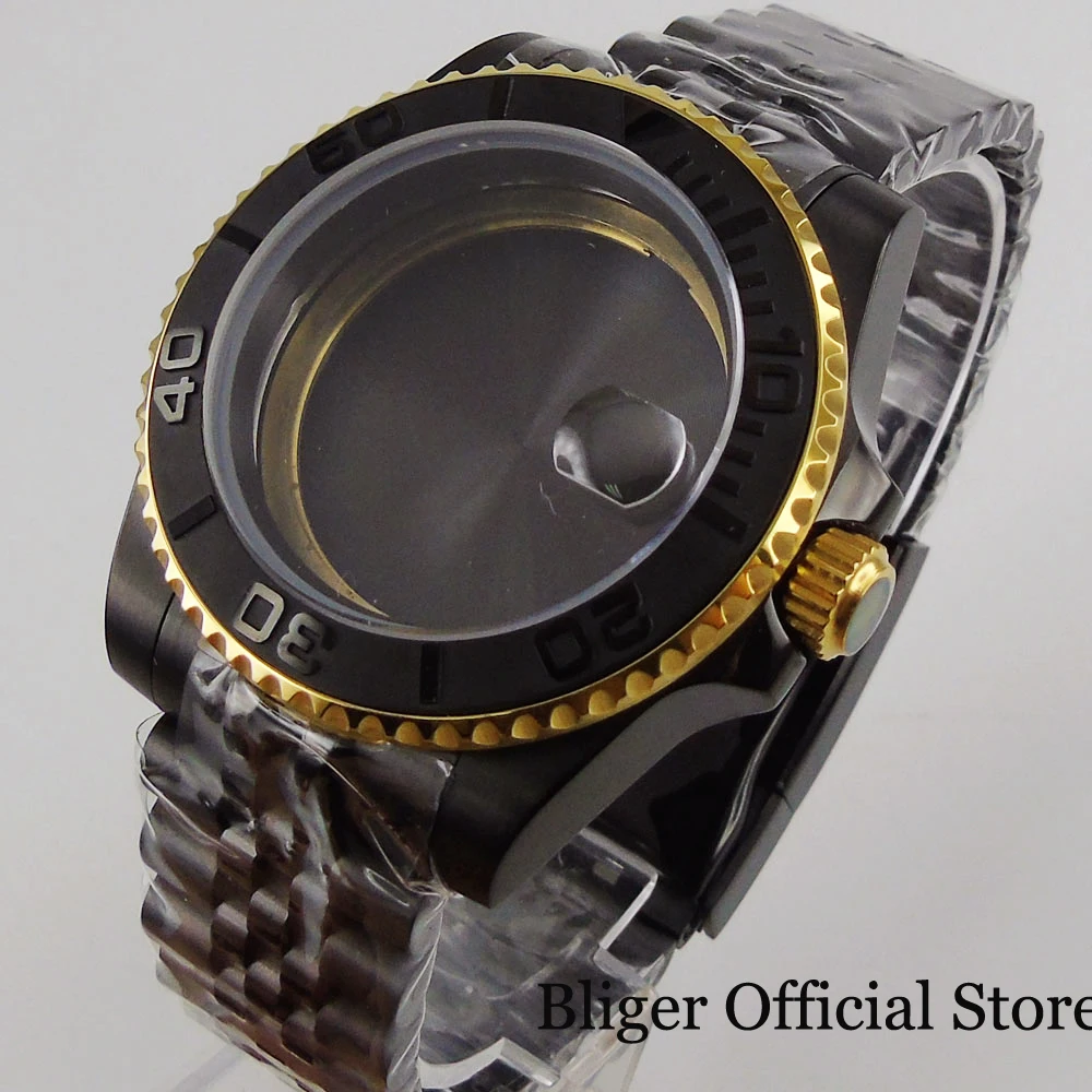 Чехол для часов BLIGER Fit ETA 2836 MIYOTA черный с PVD покрытием 40 мм + Юбилейная Поворотная